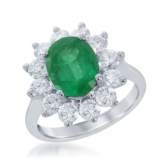 Emerald and Diamond Halo Ring