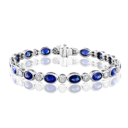Alternating  Halo Sapphire and Diamond Bracelet