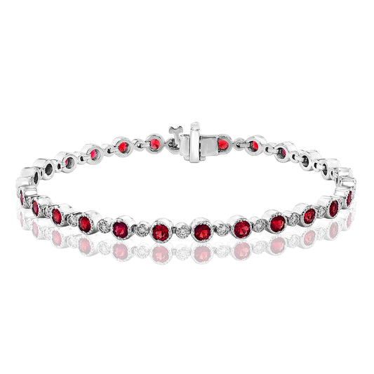 Alternating Round Ruby and Diamond Bracelet