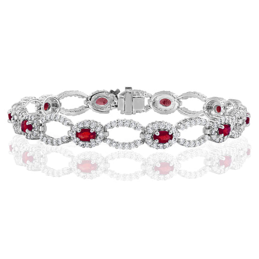 Diamond and Ruby Halo Link Style Bracelet