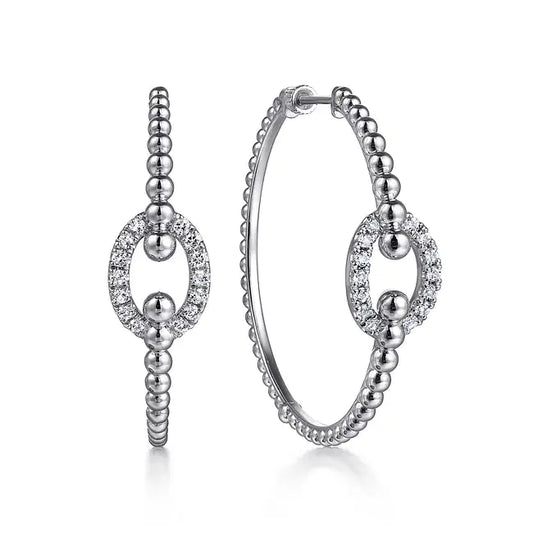 Sterling Silver Bujukan and White Sapphire Hoop Earrings