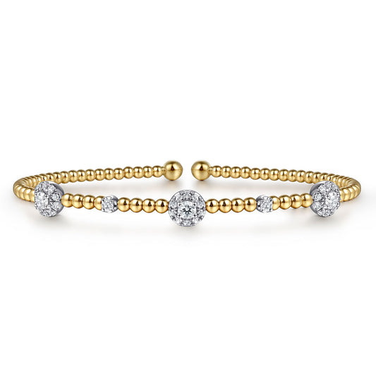 14K White-Yellow Gold Bujukan Diamond Cluster Stations Bangle