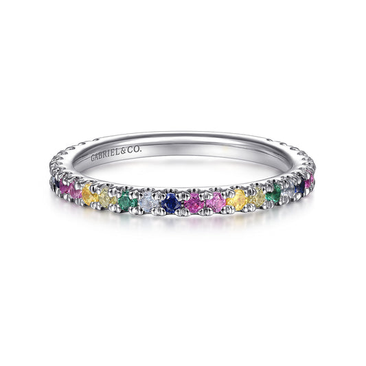14K White Gold Rainbow Color Stone Stackable Ring
