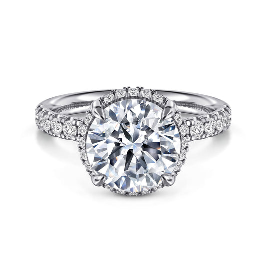 14K White Gold Round Hidden Halo Diamond Engagement Ring