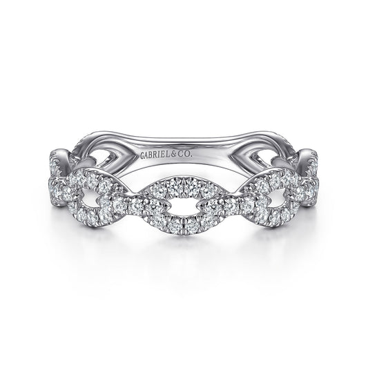 14K White Gold Diamond Pave Chain Link Stackable Ring