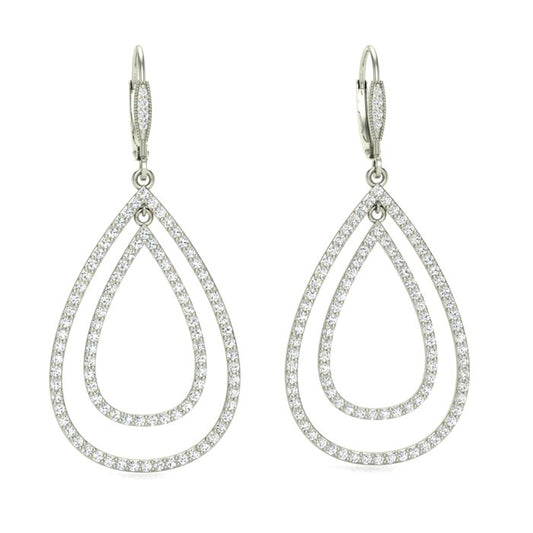 White Gold Pear Shape Drop Earrings