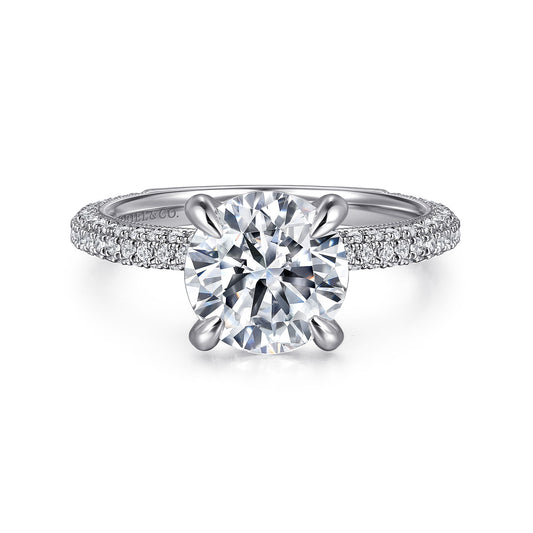 14K White Gold Round Diamondtwo row Engagement Ring