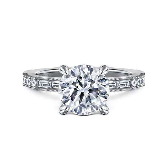 Art Deco 14K White Gold Round Diamond Channel Set Engagement Ring