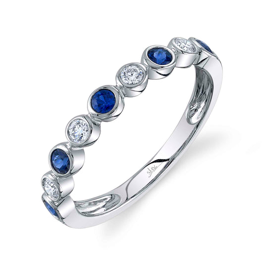 White Gold Bezel Set Alternating 5 Round Sapphires And 4 Round Diamonds