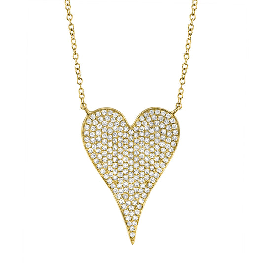 Large Yellow Gold Pave Heart Necklace