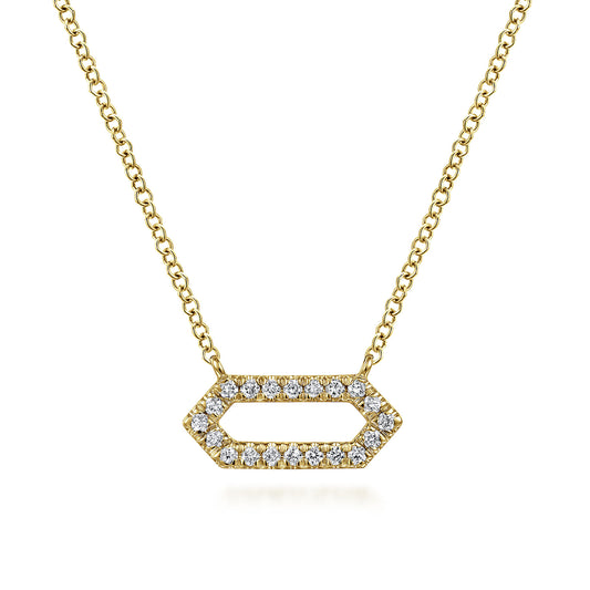 14K Yellow Gold Elongated Hexagonal Diamond Pendant Necklace