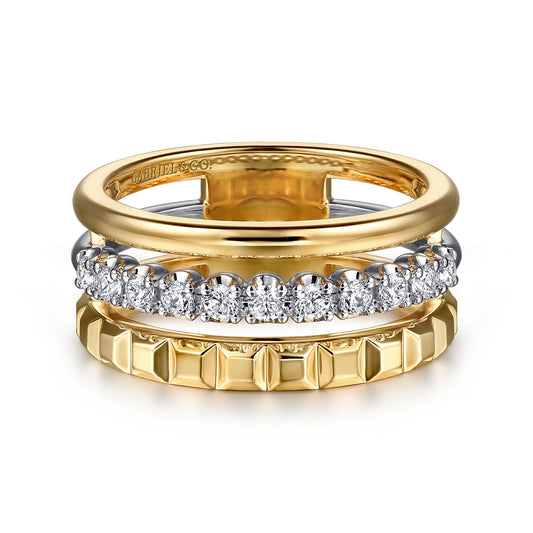 14K White & Yellow Gold Diamond Easy Stackable Ring