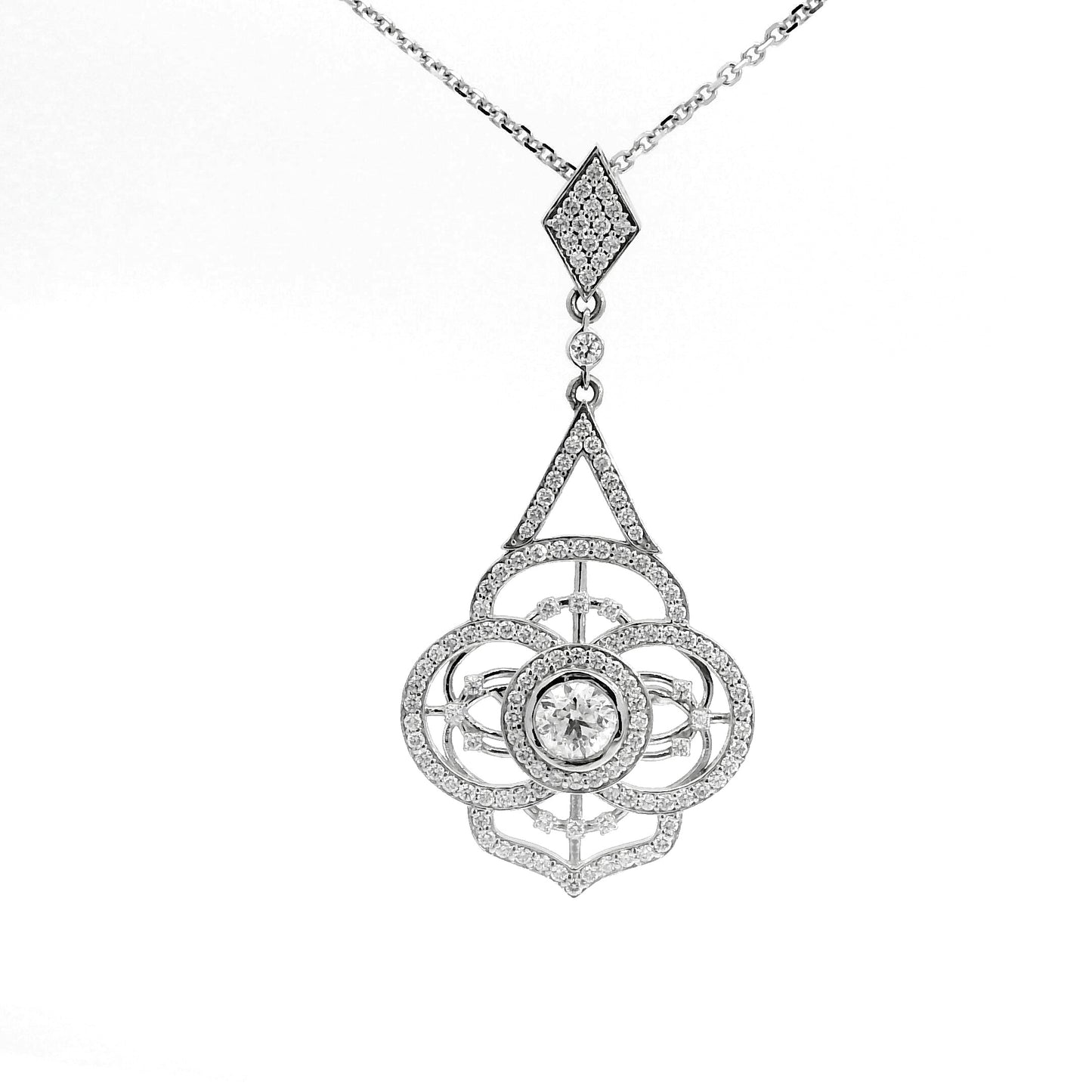 14k White Gold Fancy Shaped Medallion Pendant
