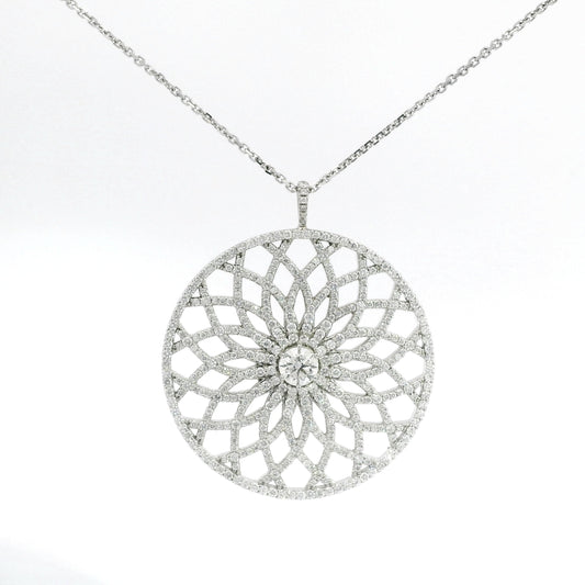 41mm 14k White Gold Round Flower Pendant