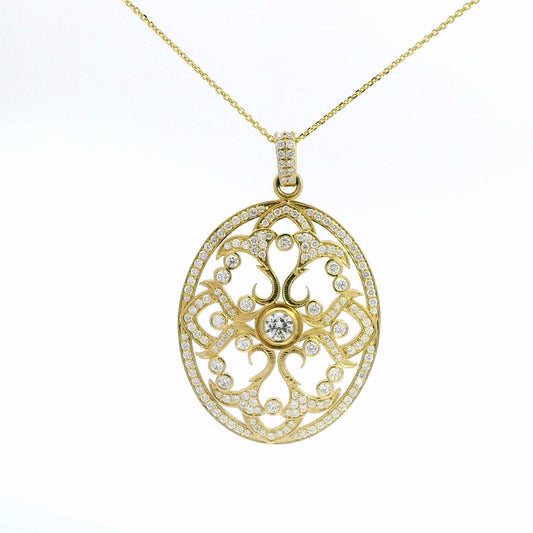 14k Yellow Gold Filigree Oval Medallion Pendant