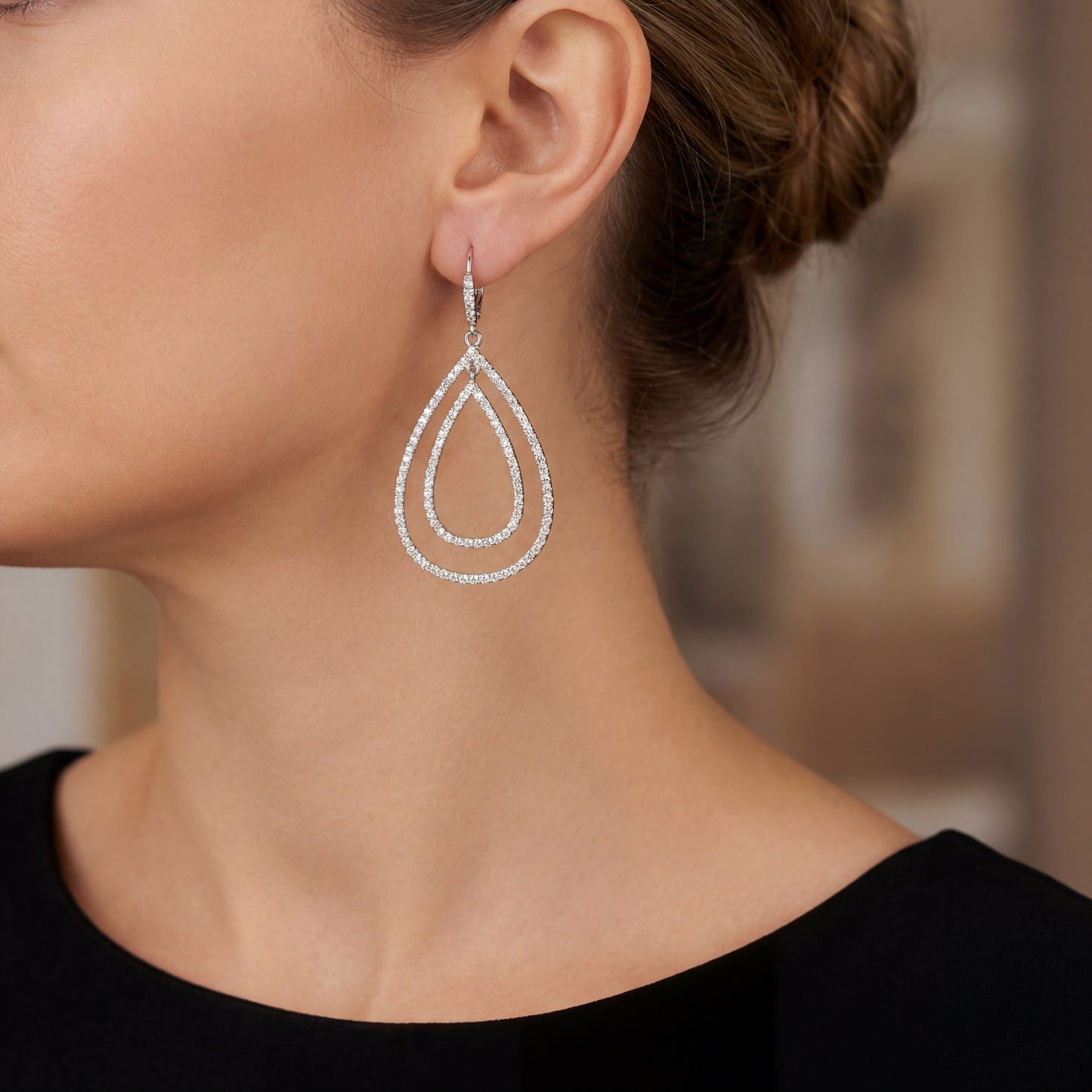 White Gold Pear Shape Drop Earrings