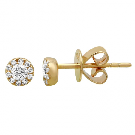 14K Yellow Gold Halo Style Stud Earrings