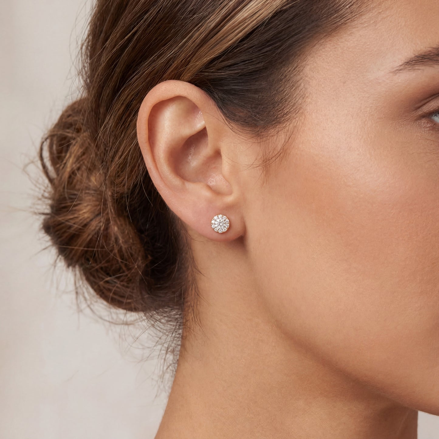 14K Yellow Gold Halo Style Stud Earrings