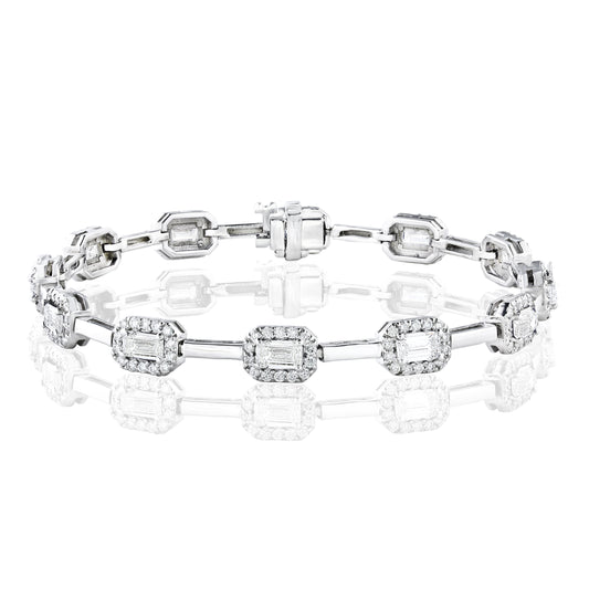 Emerald Cut Diamond Halo Bracelet
