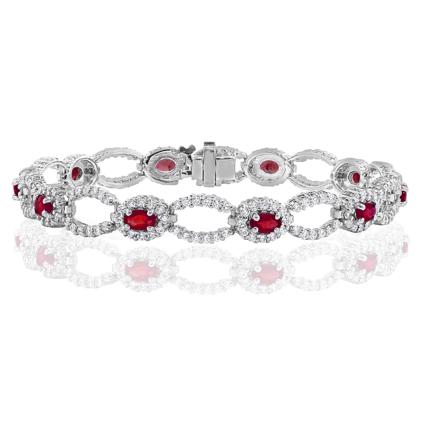 Diamond and Ruby Halo Link Style Bracelet