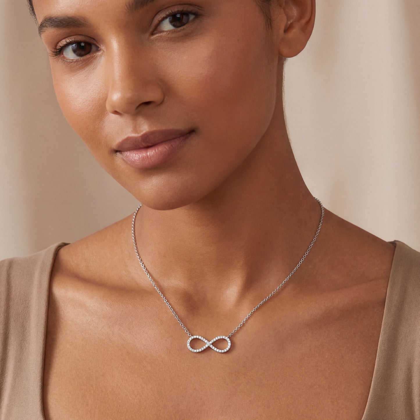 14k White Gold Pave Diamond Infinity Pendant
