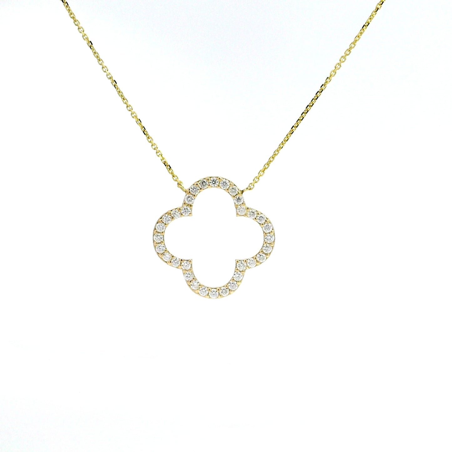 14k yellow gold diamond clover necklace