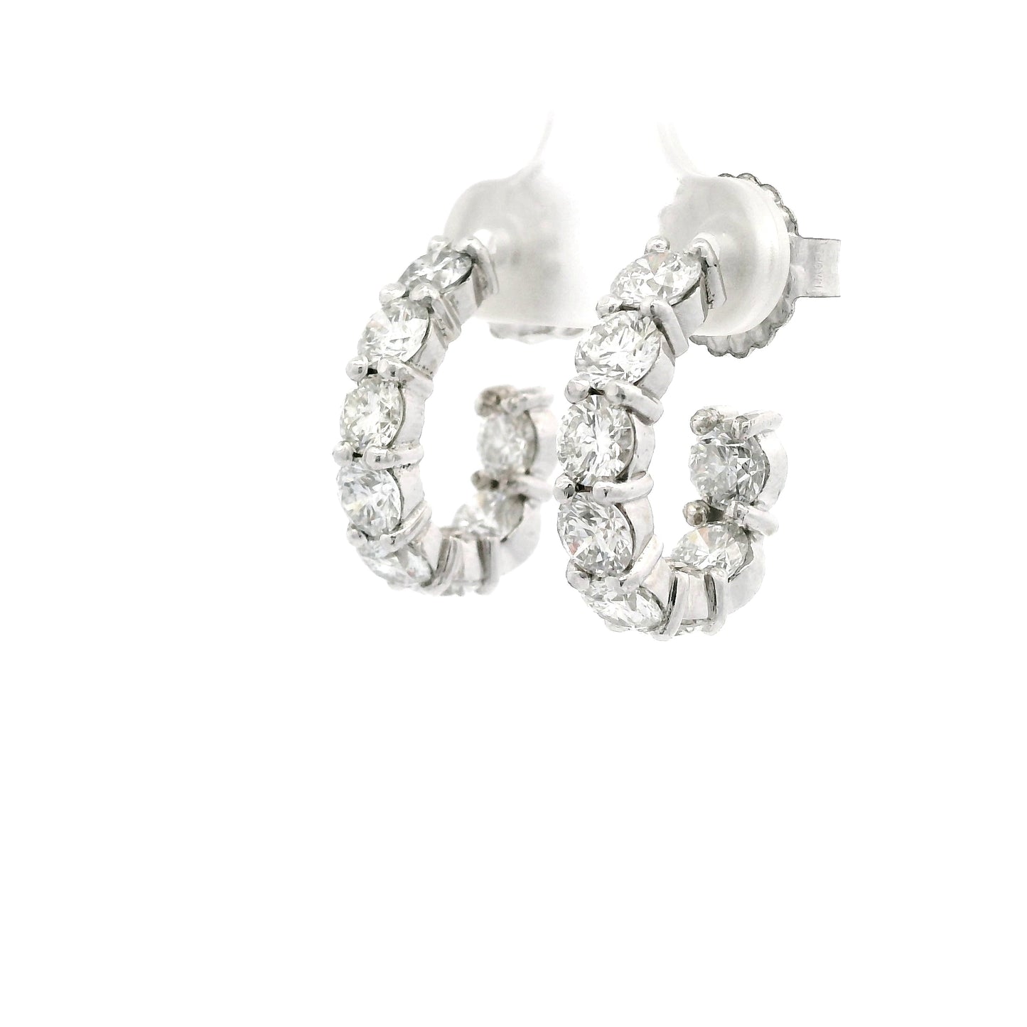 14K White Gold Diamond J-Hoops