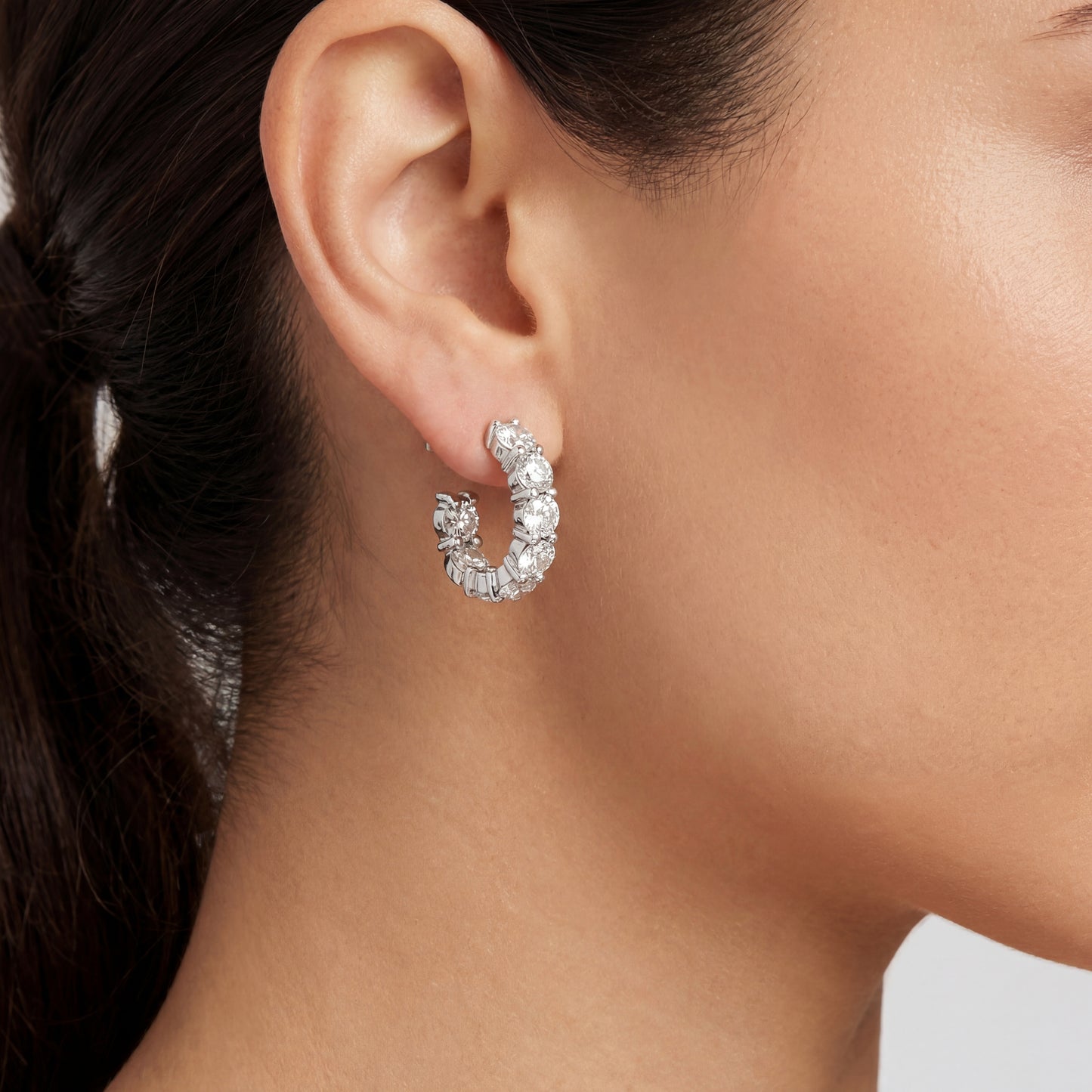 14K White Gold Diamond J-Hoops