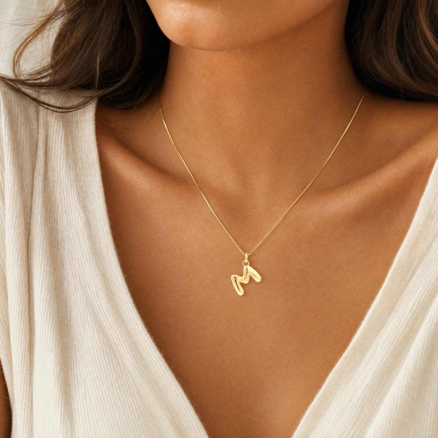 14K Yellow gold Bubble Letter Necklace
