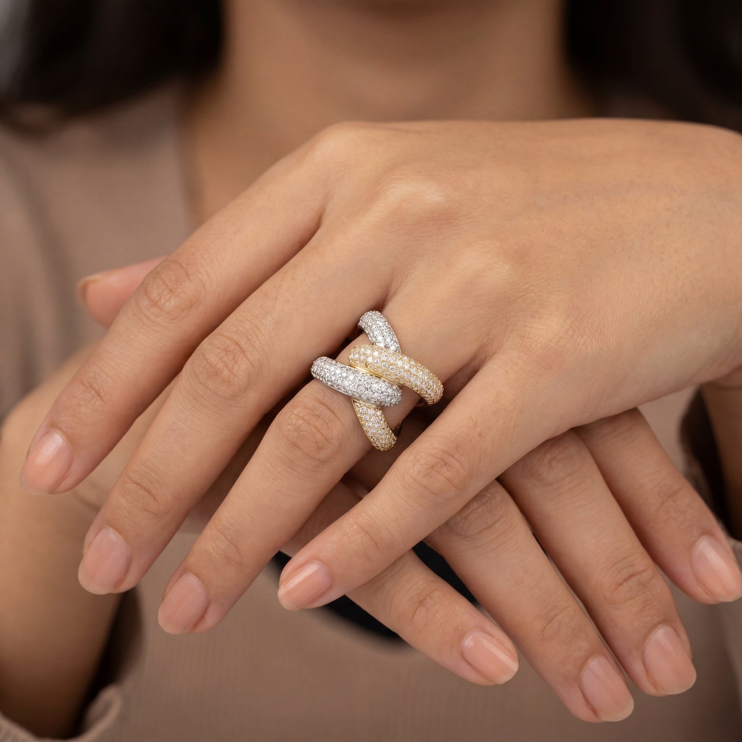 18k Yellow And White Gold Diamond Twist Ring