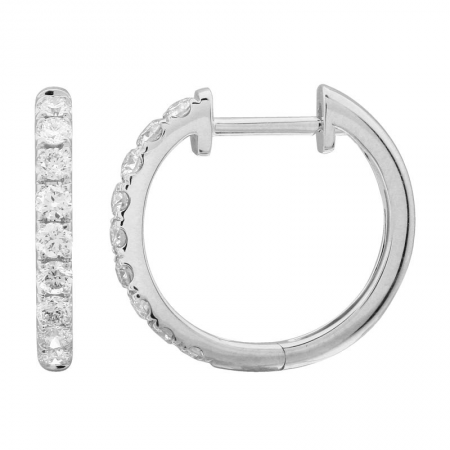 14K White Gold Diamond Hoops
