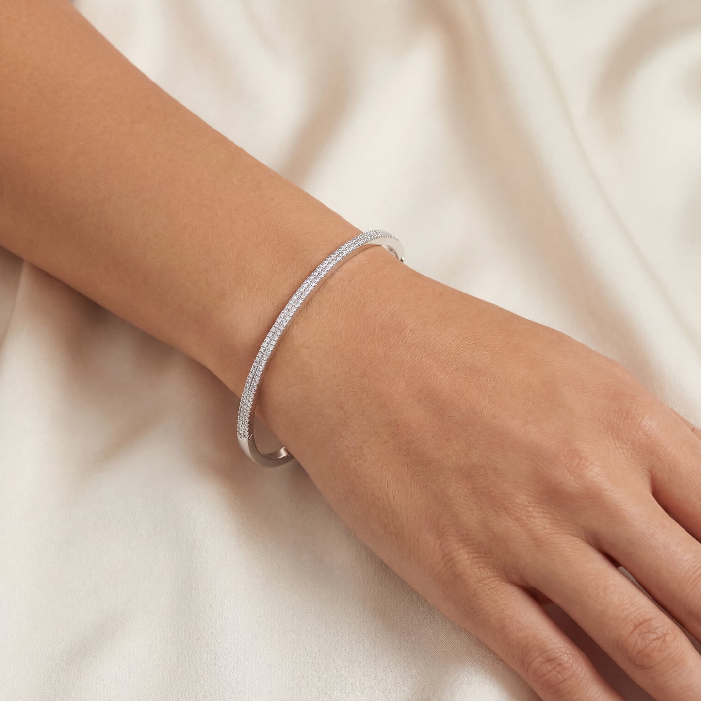 14K White Gold Double Row Diamond Bangle