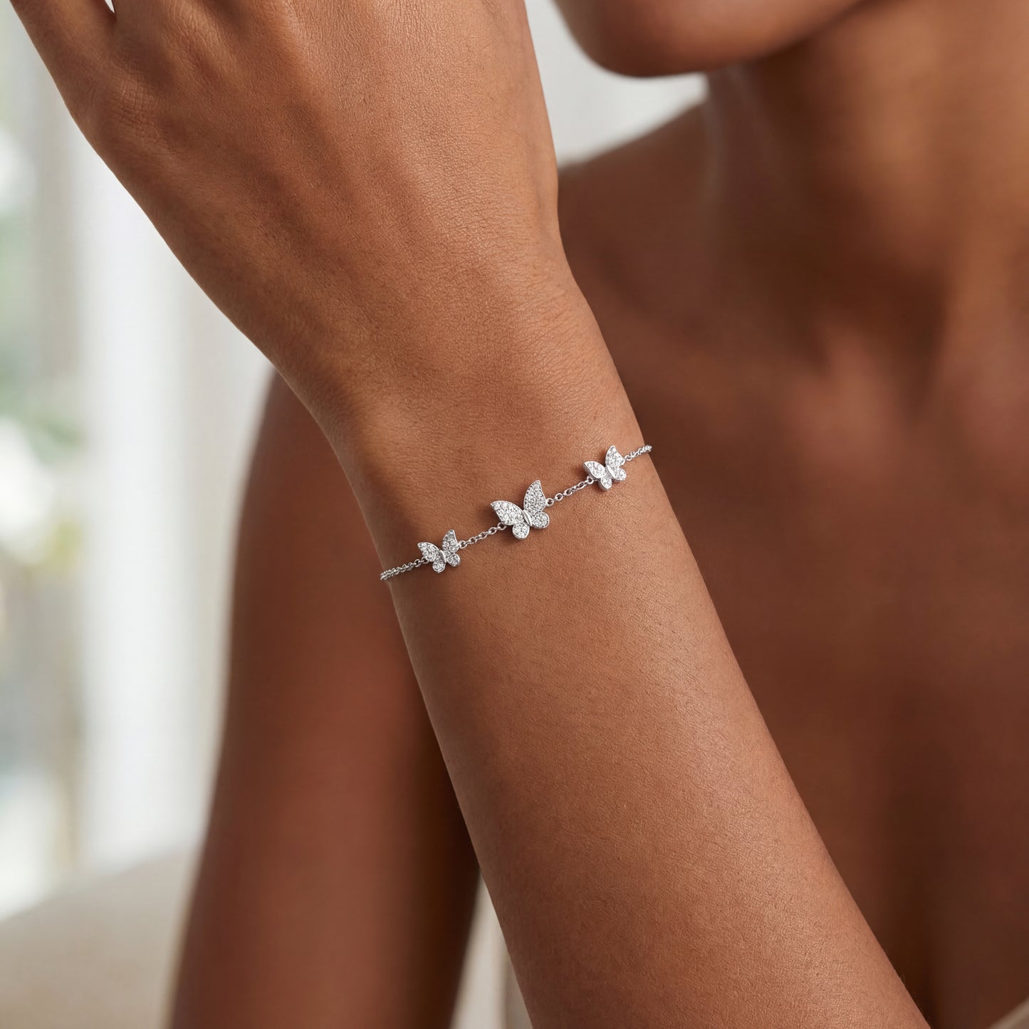 14K White Gold Butterfly Bracelet