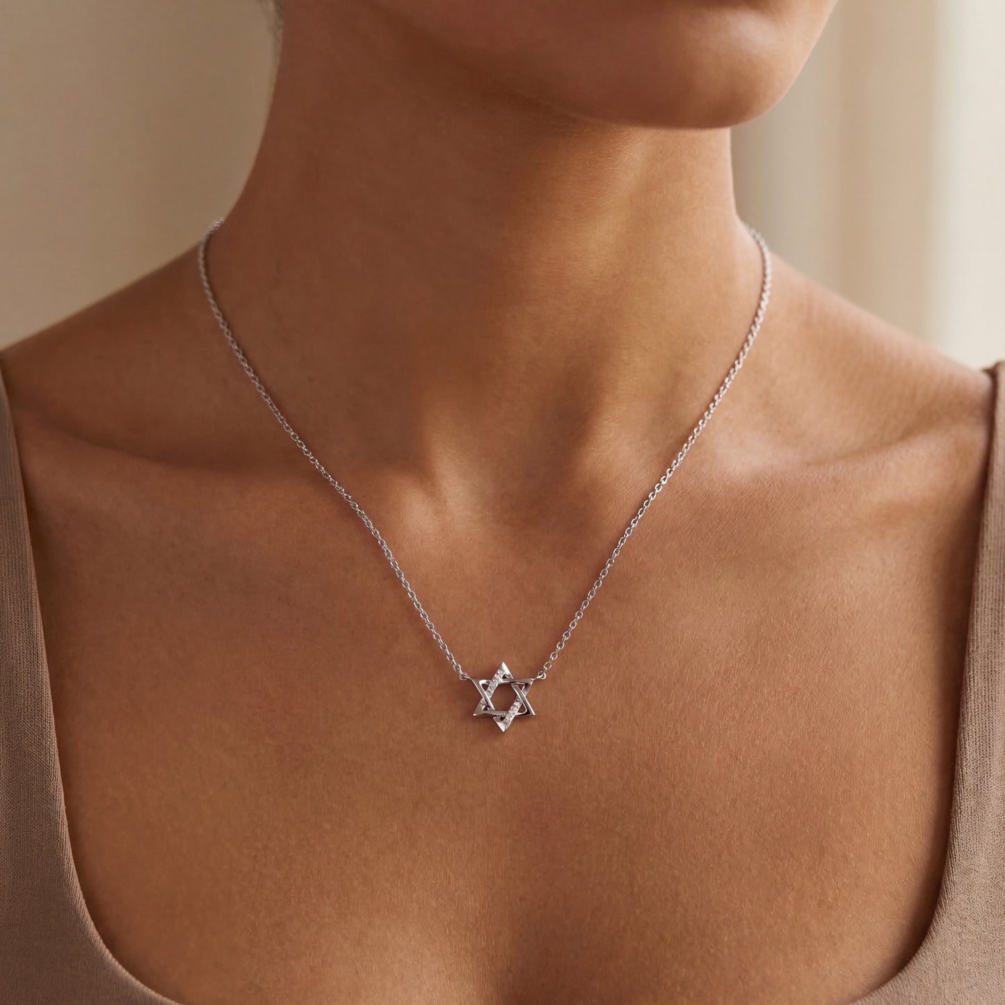 14K White Gold Star Of David Necklace
