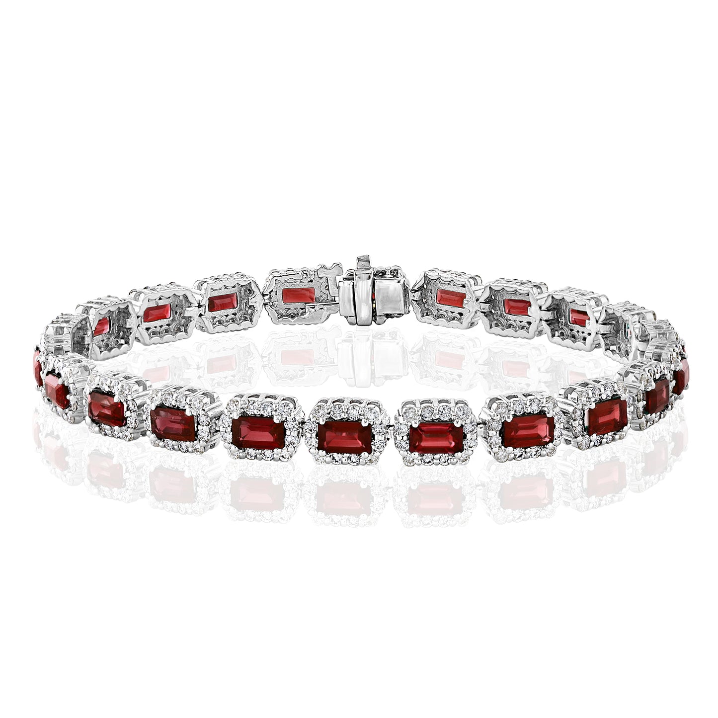 14k White Gold Ruby and Diamond Halo Bracelet