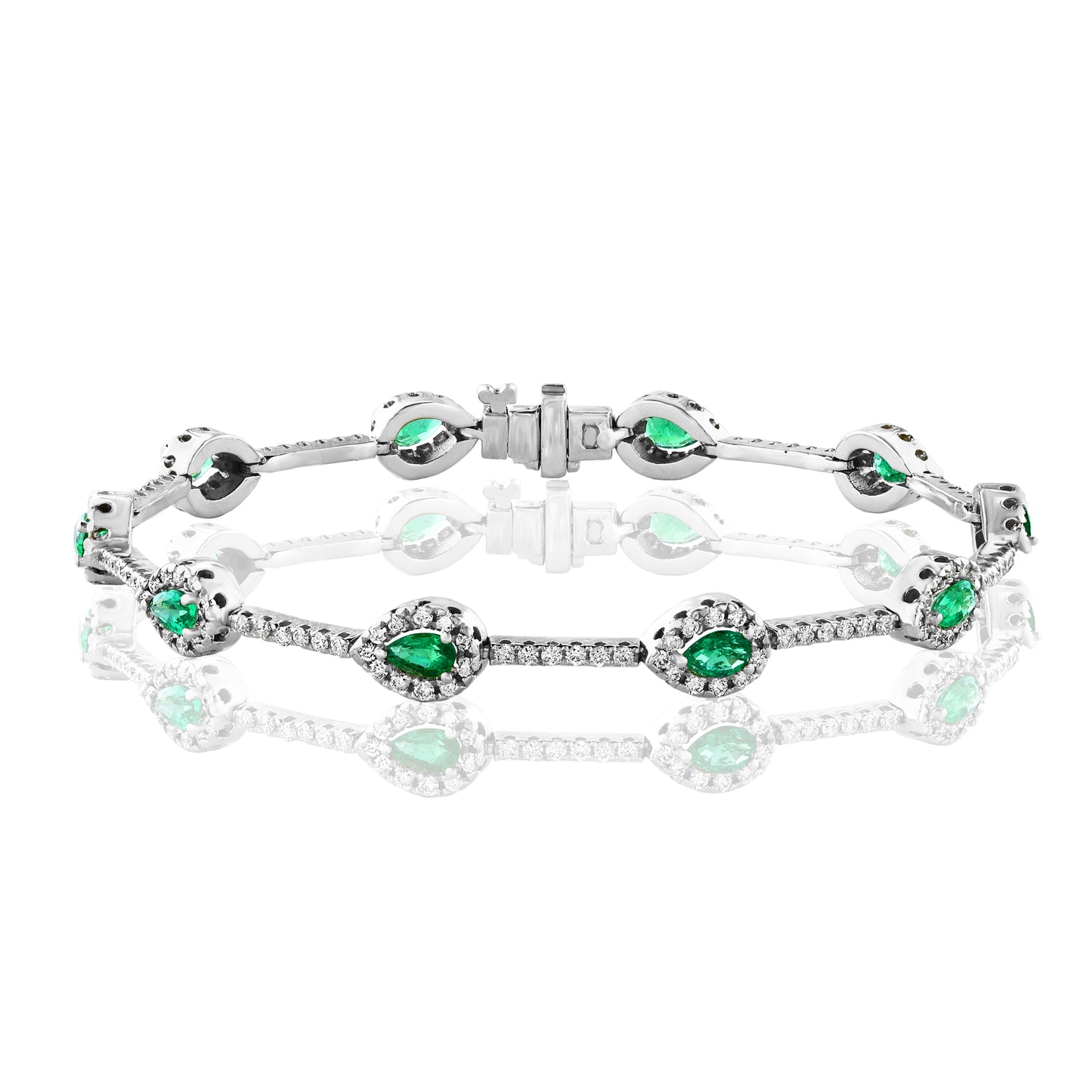 18k White Gold Emerald and Diamond Station Bracelet