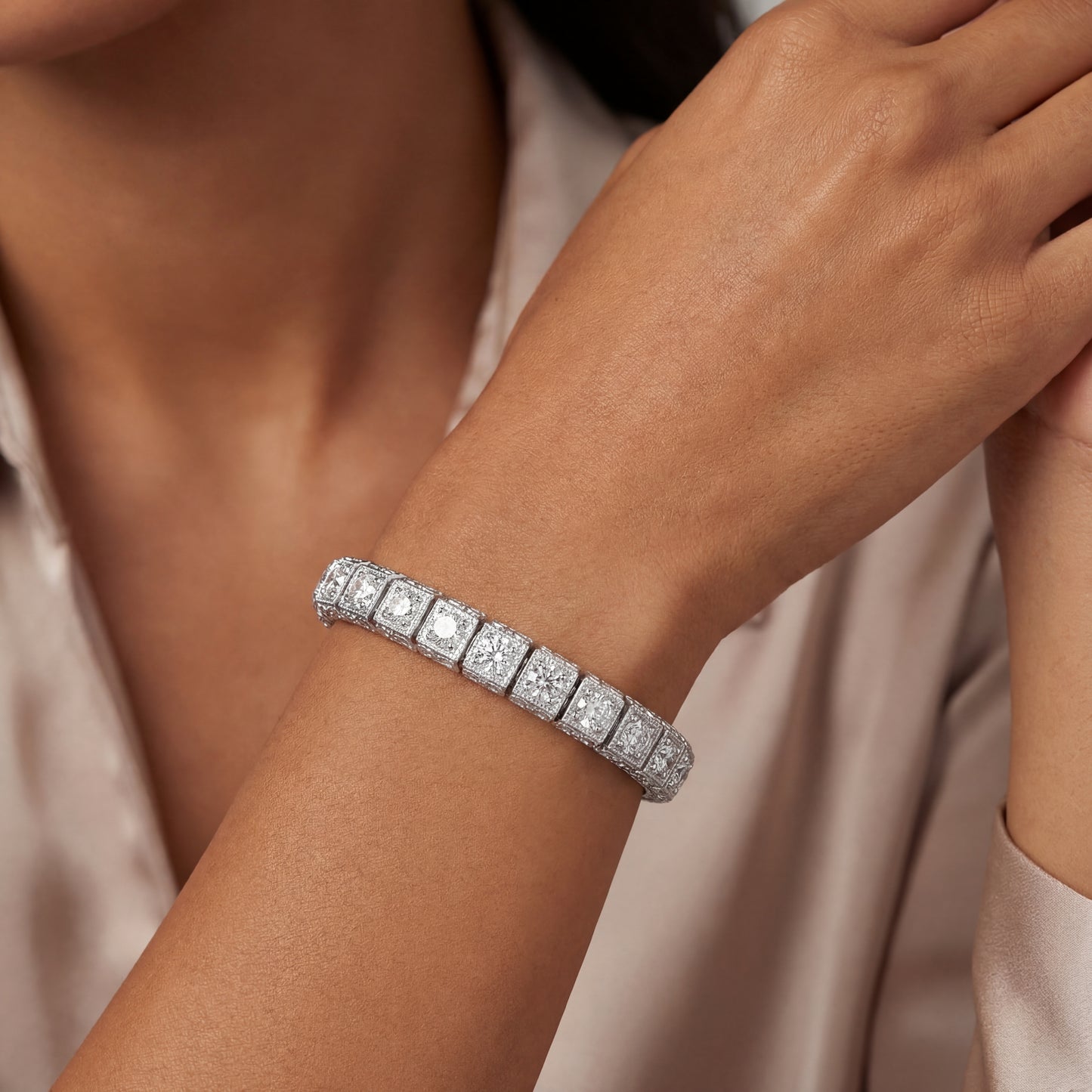 14k White Gold Diamond Milgrain Bracelet