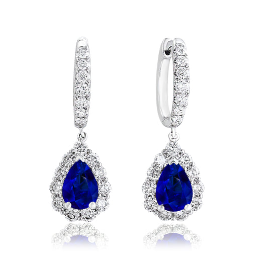 18k White Gold Sapphire and Diamond Drop Earrings.
