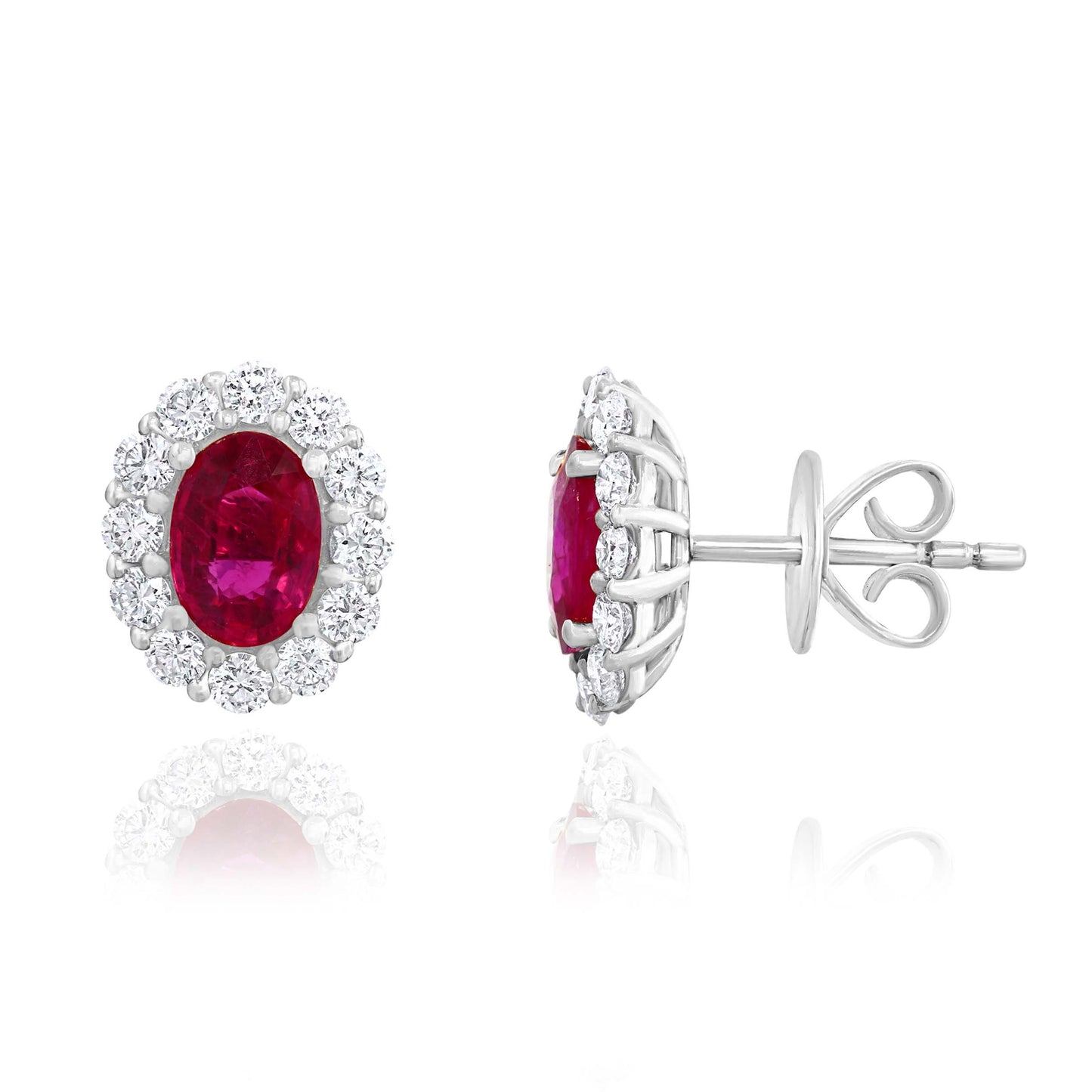 18k White Gold Ruby and Diamond Halo Studs.