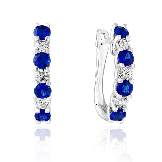 14k White Gold Sapphire and Diamond Hoops.
