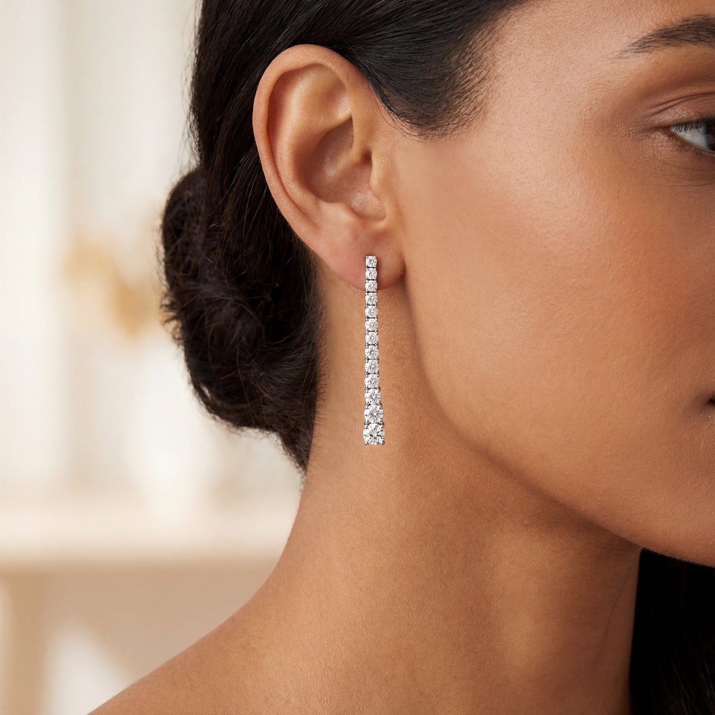 14K White Gold Diamond Drop Earrings.