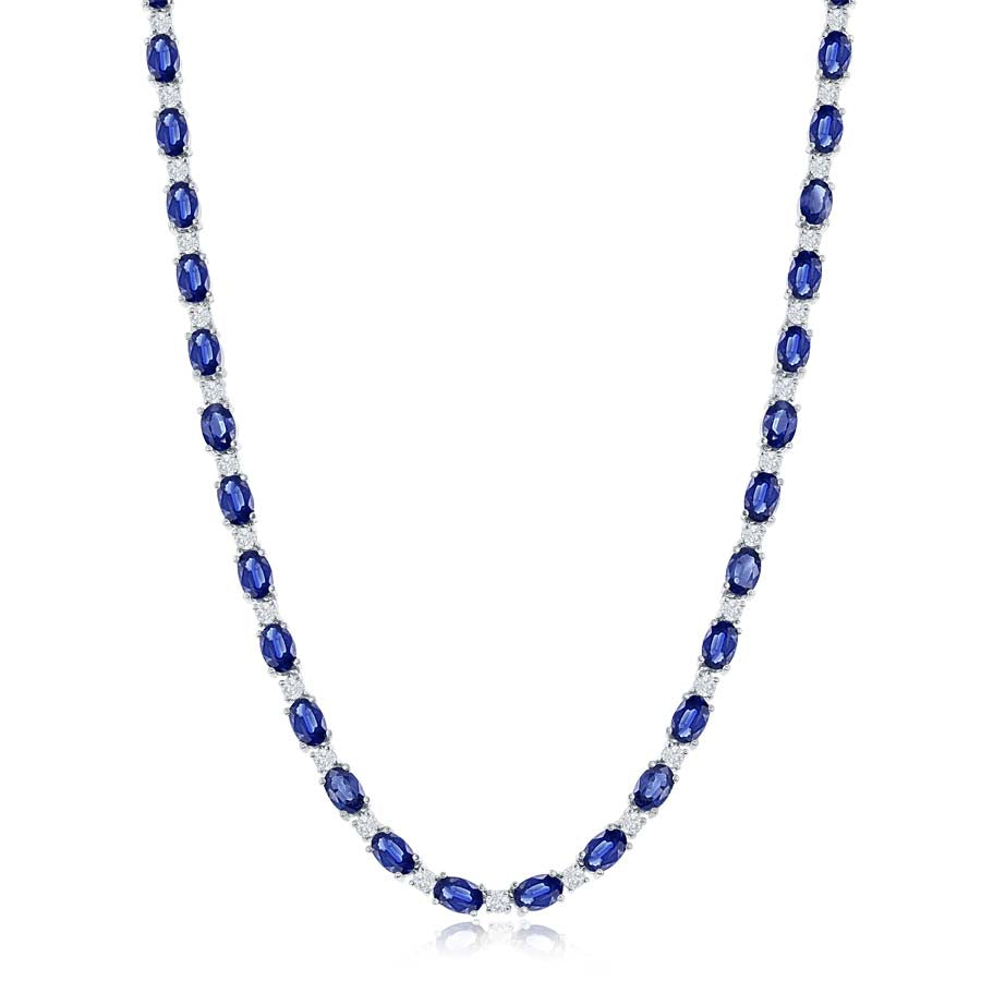 14k White Gold Sapphire and Diamond Tennis Necklace