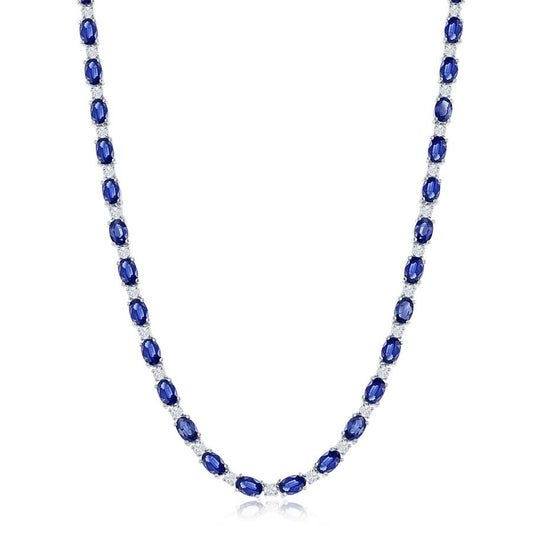 14k White Gold Sapphire and Diamond Tennis Necklace