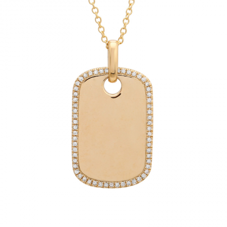 14k Yellow Gold Dog Tag with Diamond Boader