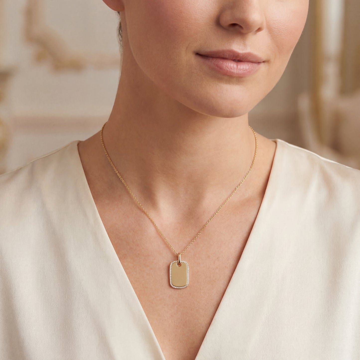 14k Yellow Gold Dog Tag with Diamond Boader