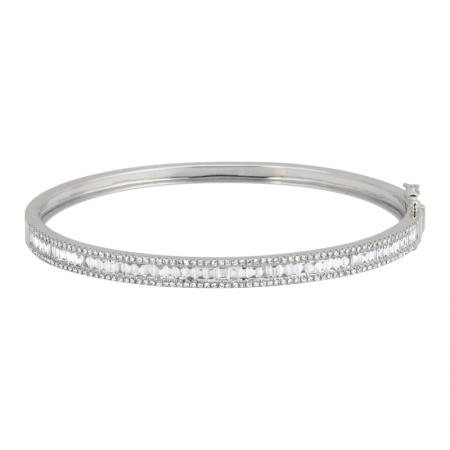 14K White Gold Three Row Diamond Bangle