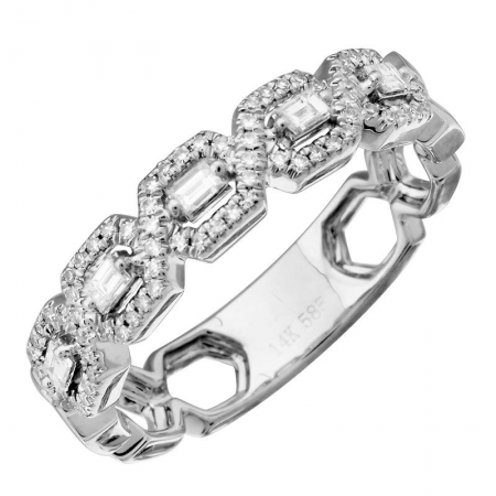 14K White Gold Geometric Style Stack Ring