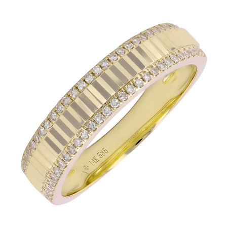 14K Yellow Gold Fluted Diamond Ring.