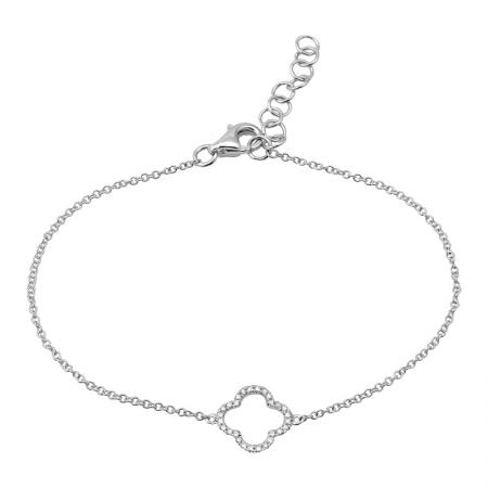 14k White Gold Clover Bracelet