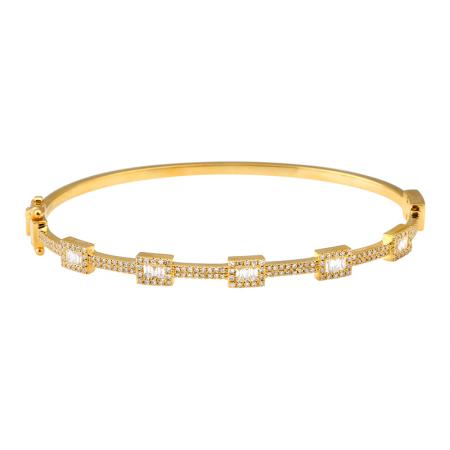 14k Yellow Gold Diamond Station Bangle